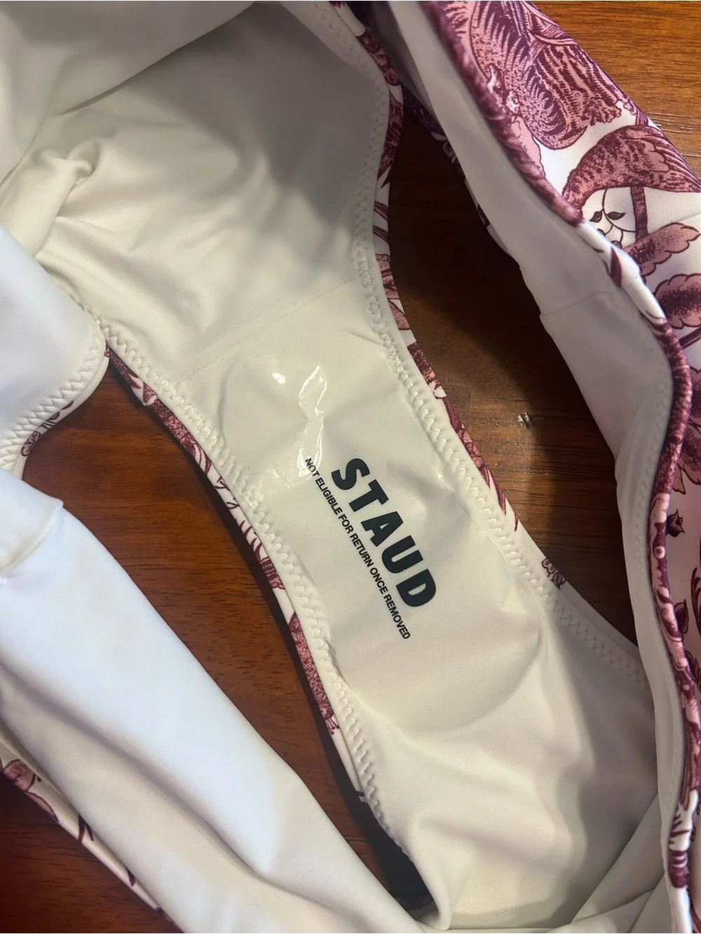 STAUD White and Pink Toile Bandeau Bikini Set